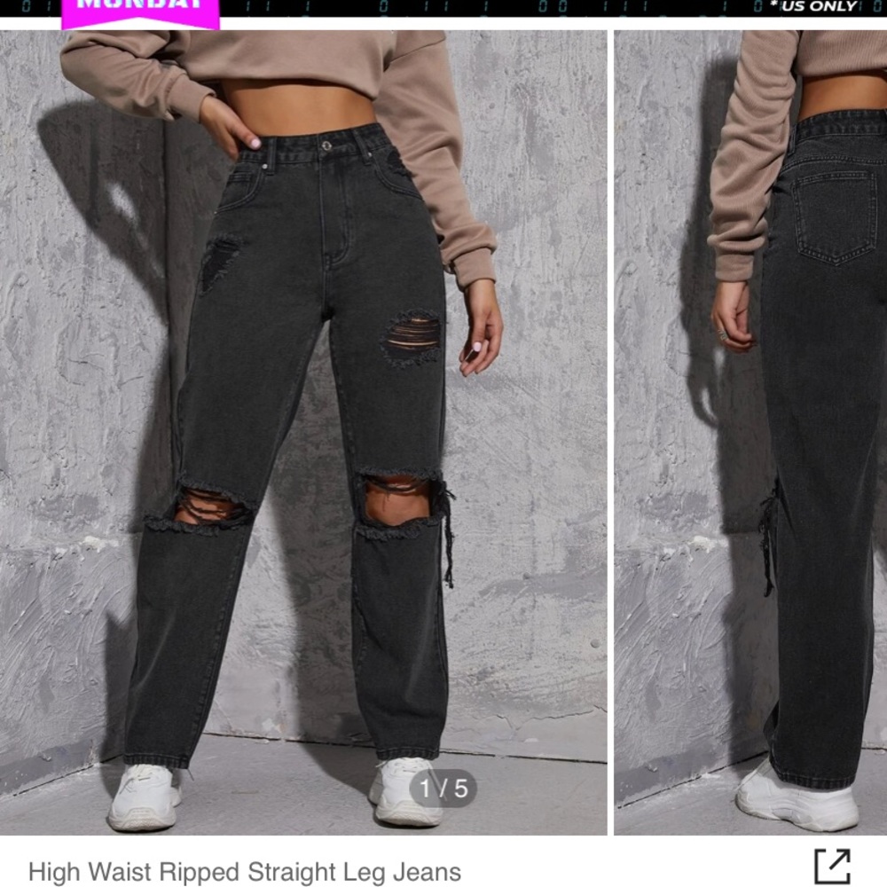 Shein black ripped high waisted jeans